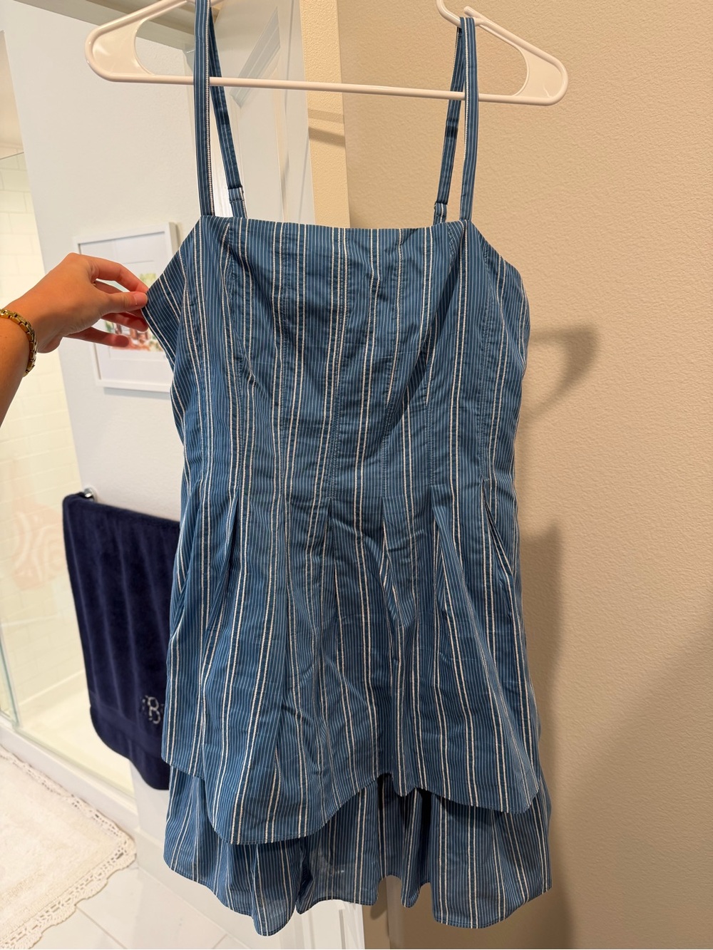 Adelyn Rae Blue and White Striped Mini Dress